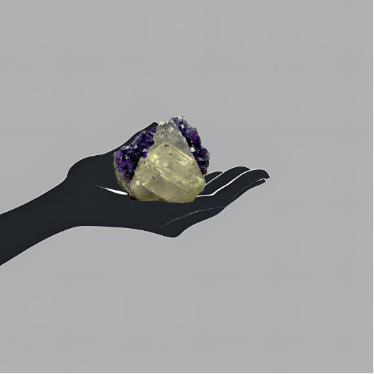 Rare Amethyst Cluster with Translucent Calcite Pyramid | Uruguay | 566 g | 75 x 105 x 110 mm.