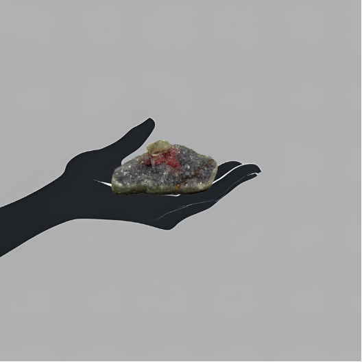 Grey Amethyst (Agate Banded) with Clear Calcite and Red Hematite | Uruguay | 266 g | 145 x 140 x 80 mm.
