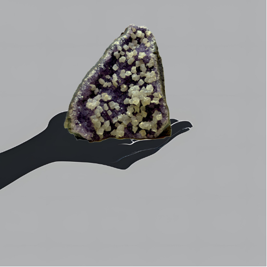 Deep Violet Amethyst Geode with White Calcite Blooms | Uruguay | 1,470 g | 130 x 105 x 90 mm.
