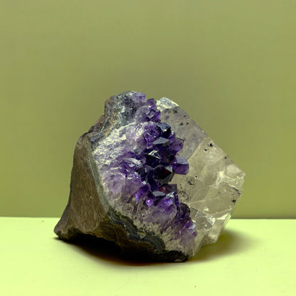 Rare Amethyst Cluster with Translucent Calcite Pyramid | Uruguay | 566 g | 75 x 105 x 110 mm.
