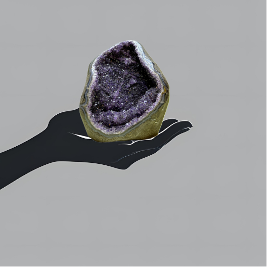 Rounded Deep Purple Amethyst Geode with Agate Bands | Uruguay | 1,468 g | 140 x 115 x 95 mm.
