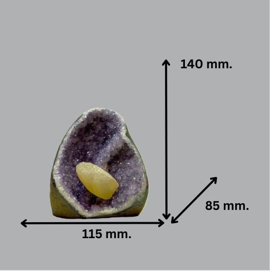 Purple Amethyst Geode with Yellow Dogtooth Calcite | Uruguay  | 1,384 g | 130 x 110 x 110 mm.