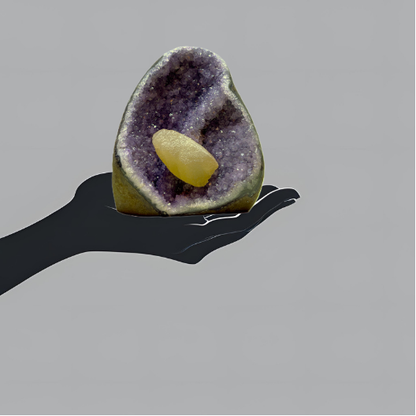 Purple Amethyst Geode with Yellow Dogtooth Calcite | Uruguay  | 1,384 g | 130 x 110 x 110 mm.