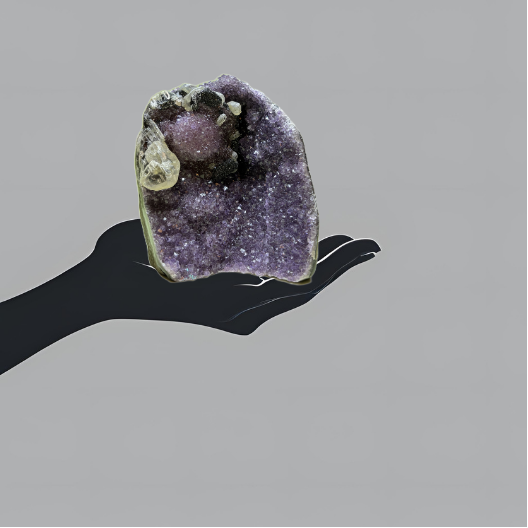 Deep Purple Amethyst Geode with Clear Calcite & Hematite | Uruguay  | 1,590 g | 210 x 65 x 55 mm.